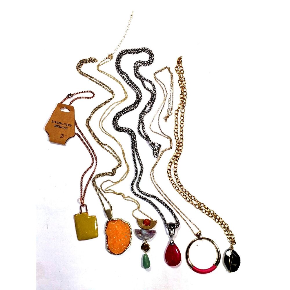 6pc Lot Pendant Necklace Artisan & Premier Designs Stones Jade Enamel Boho Fairy